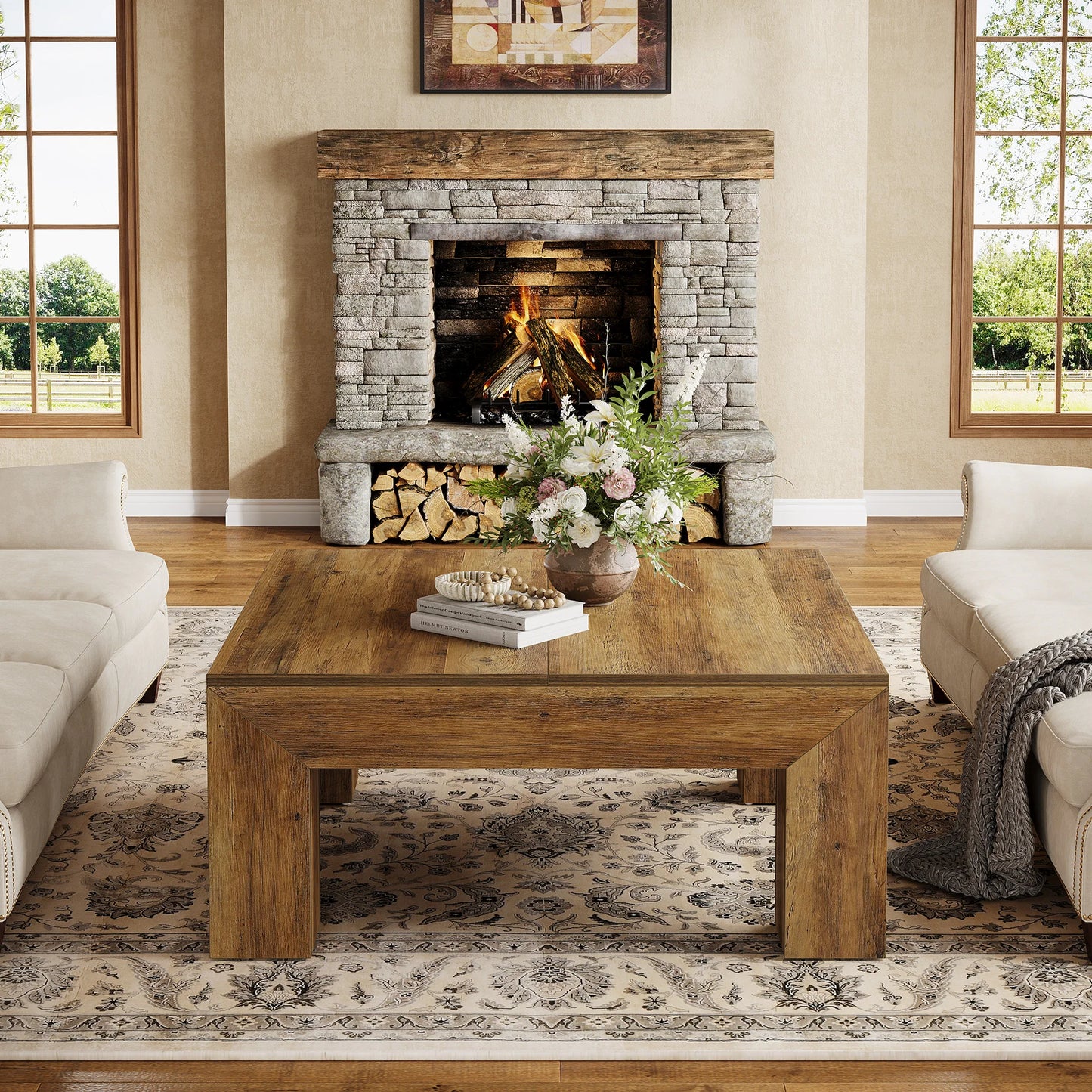 Tribesigns Square Coffee Table Farmhouse Center Cocktail Table