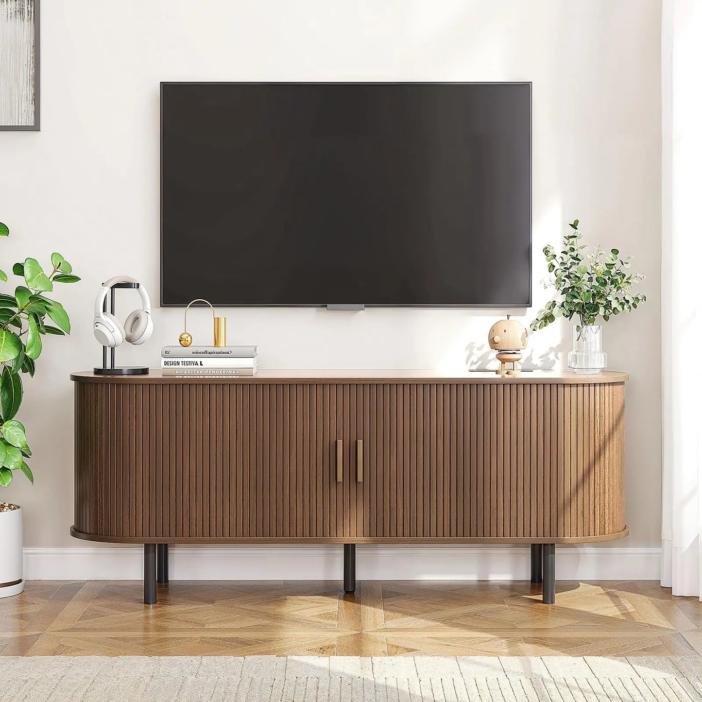 ONBRILL Modern TV Stand With Power Outlet And Storage