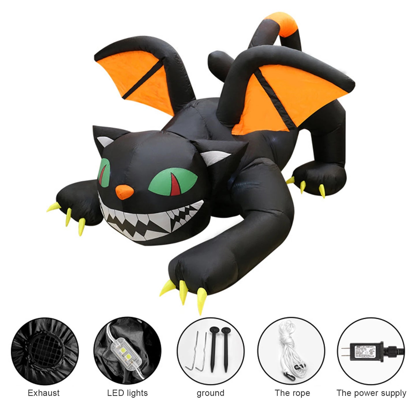 Halloween Cat Inflatable With Built-In LED Light For Outdoor Decor