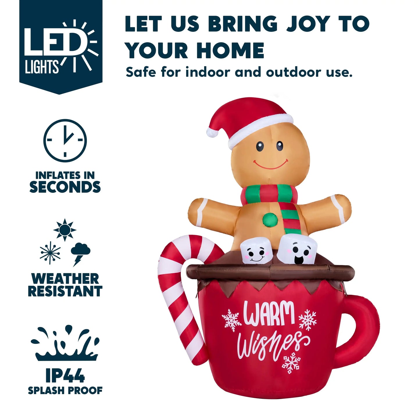 Joyfy Gingerbread Man Cocoa Mug Christmas Outdoor Inflatable With LEDs