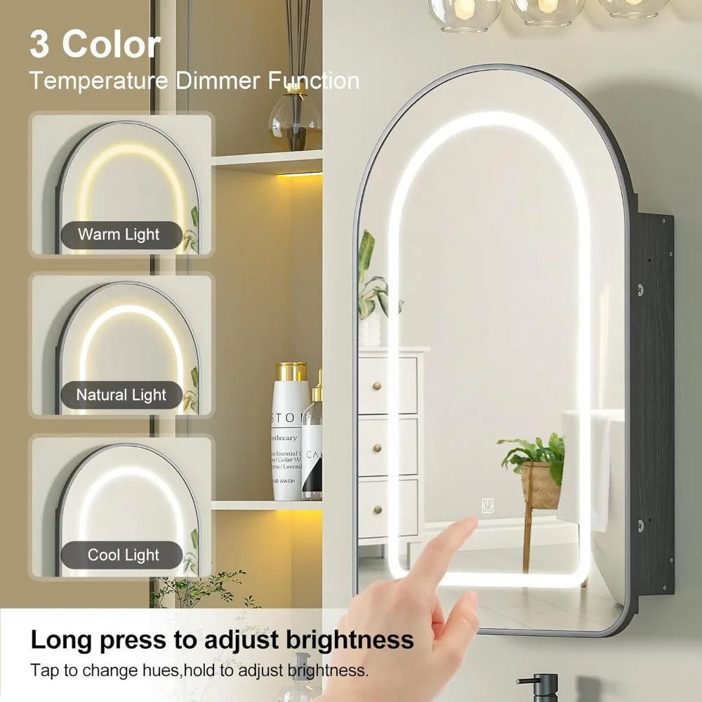 Recessed Medicine Cabinet With Lights Arched Mirror For Bathroom