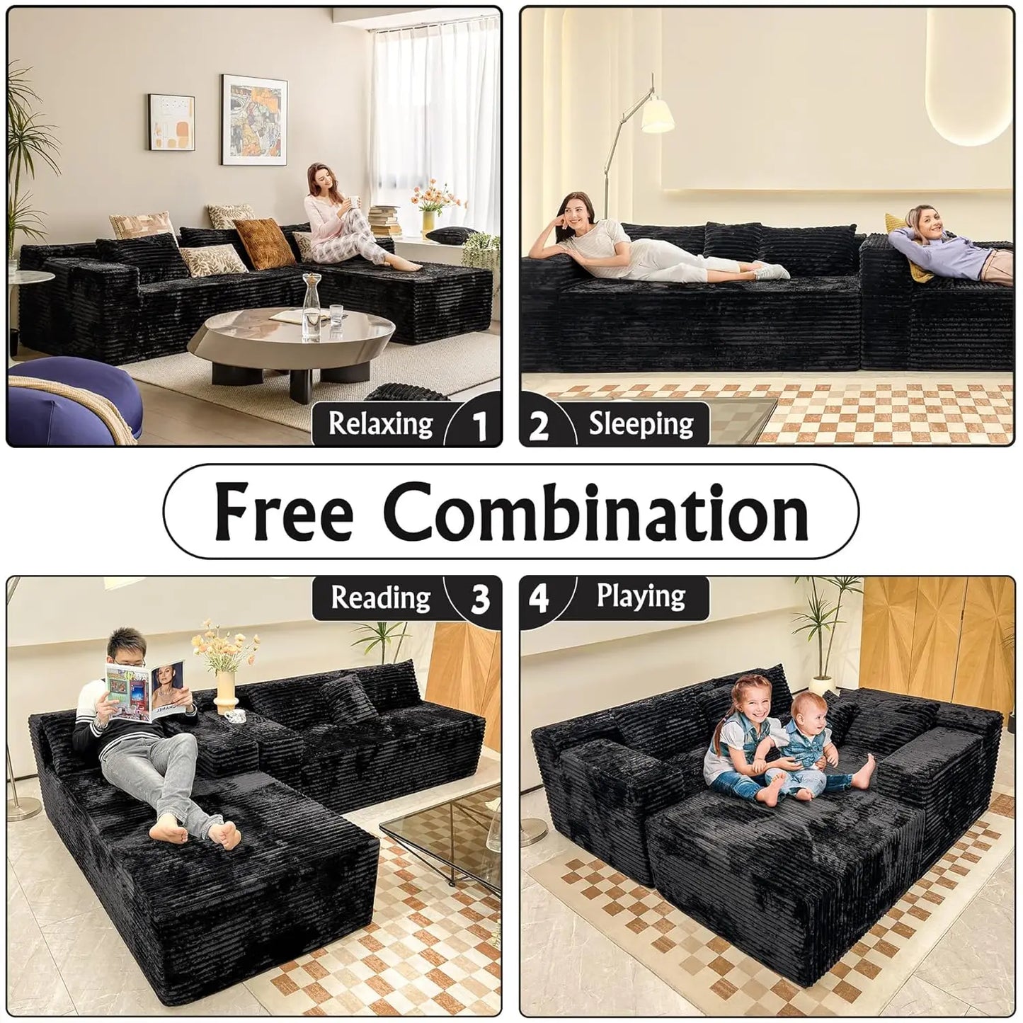 Cloud Sectional Couch L Shaped Corduroy Modern Sofa