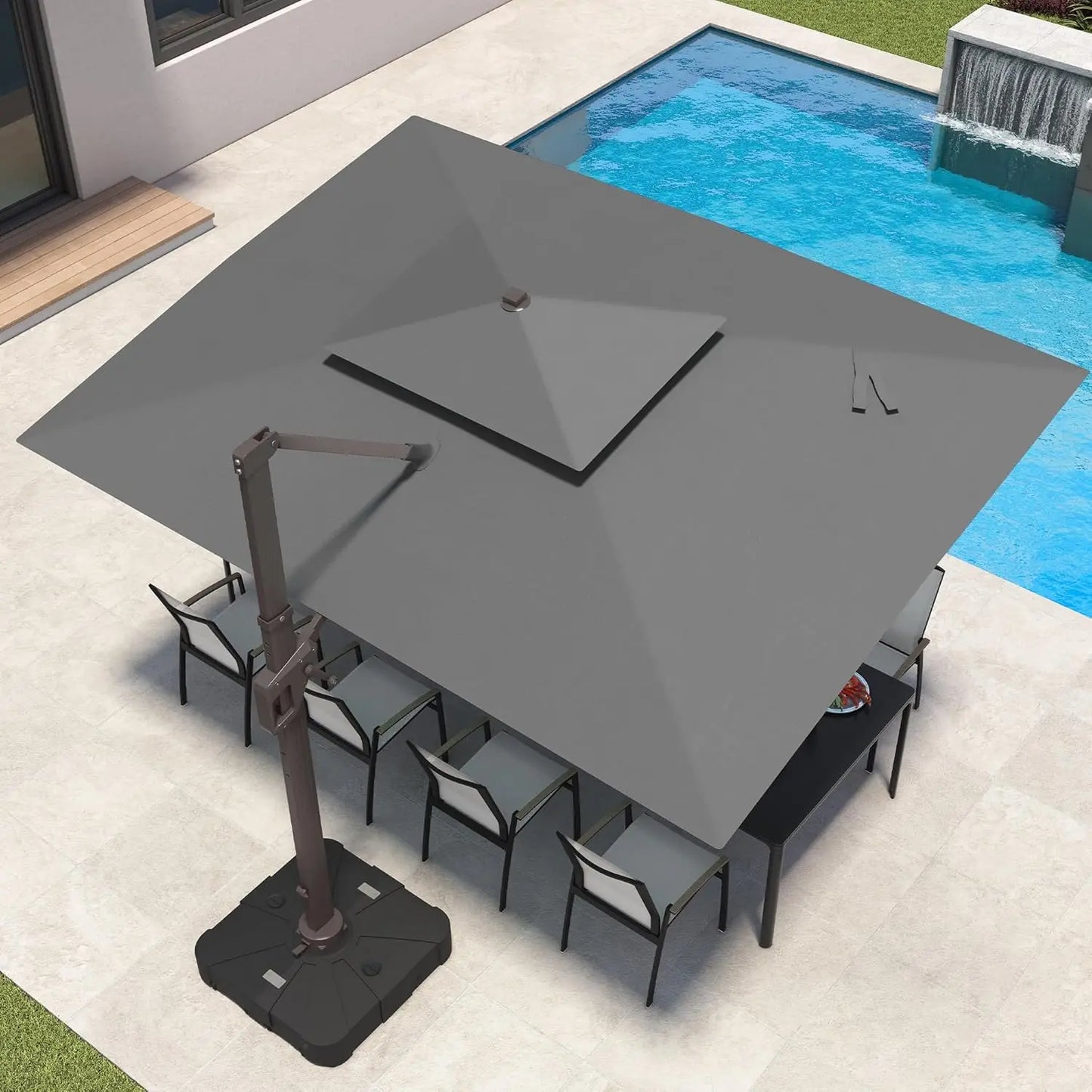 GUOHE Patio Cantilever Umbrella With LED Lights Aluminum Frame