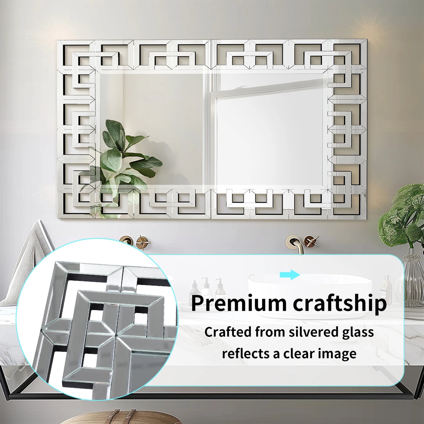 Venetian Art Mirror With Beveled Edge For Living Room Wall