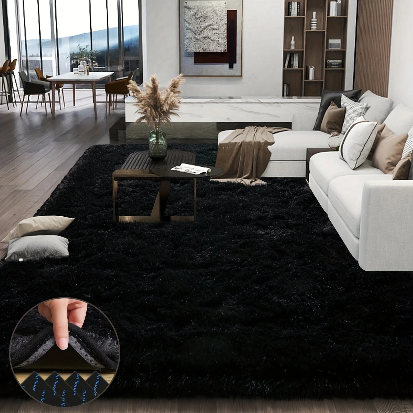 Soft Plush Area Rug Black Large Fluffy Living Room Decor
