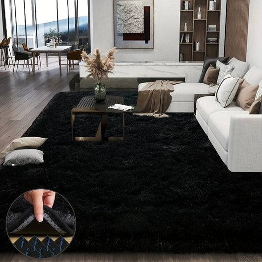 Soft Plush Area Rug Black Large Fluffy Living Room Decor