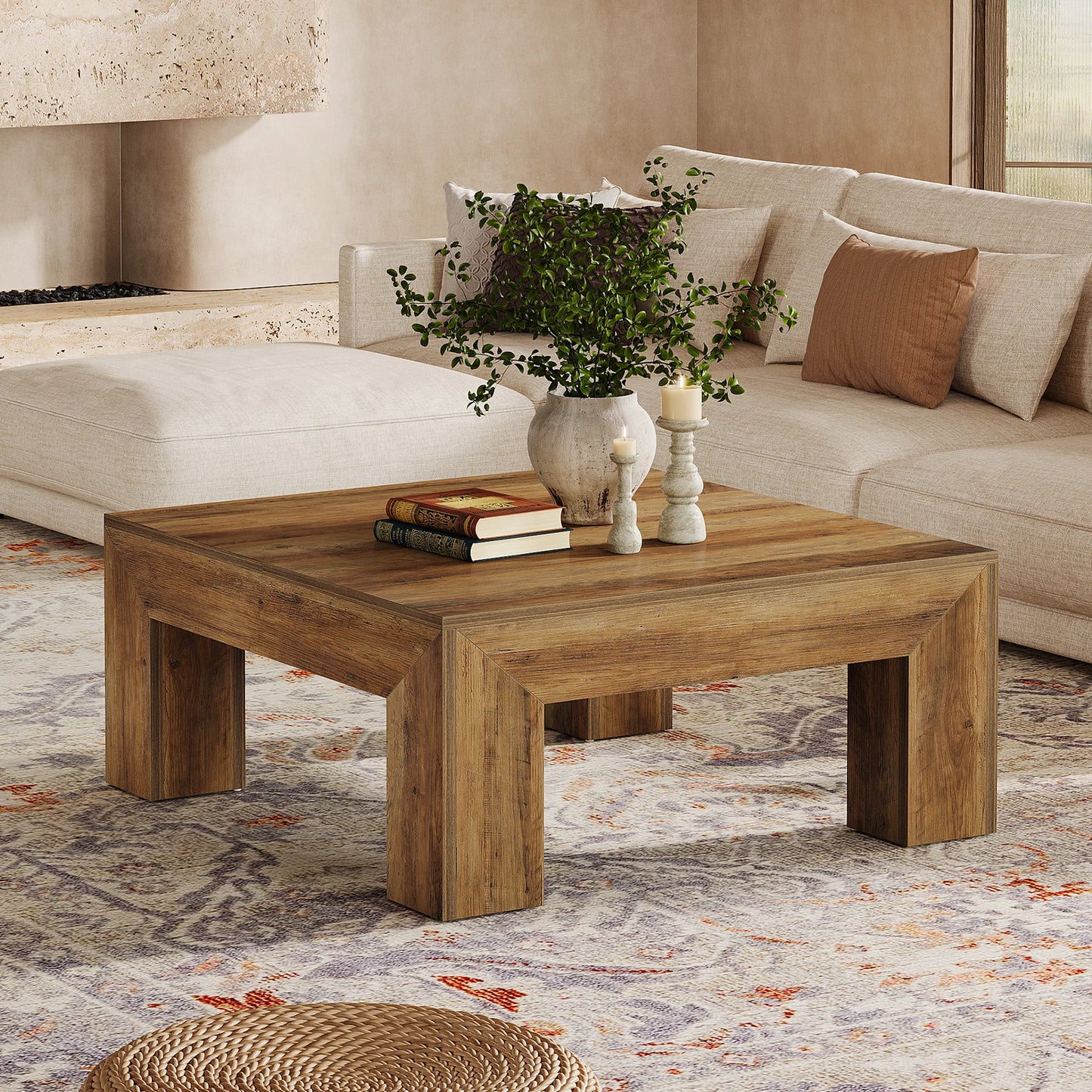 Tribesigns Square Coffee Table Farmhouse Center Cocktail Table