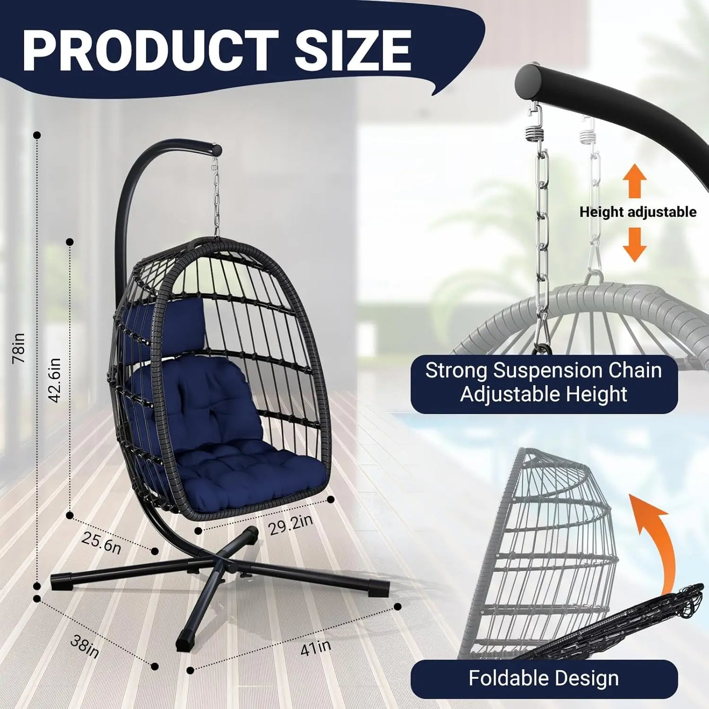 Rattan Egg Chair With Stand For Porch And Garden Outdoor