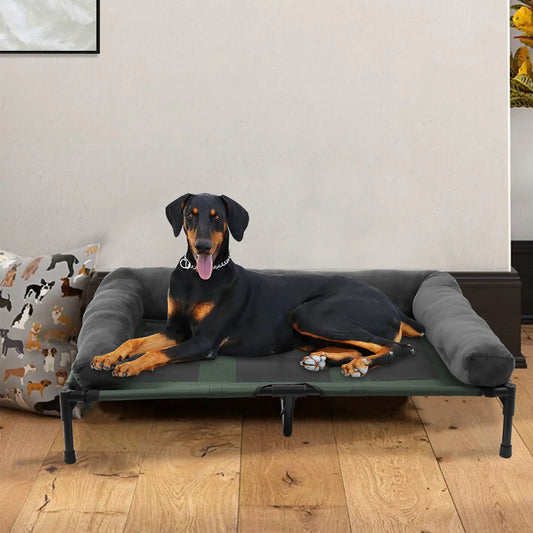 BINGOPAW Indoor Outdoor Elevated Dog Bed With Detachable Plush Bolster