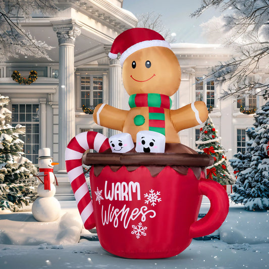 Joyfy Gingerbread Man Cocoa Mug Christmas Outdoor Inflatable With LEDs