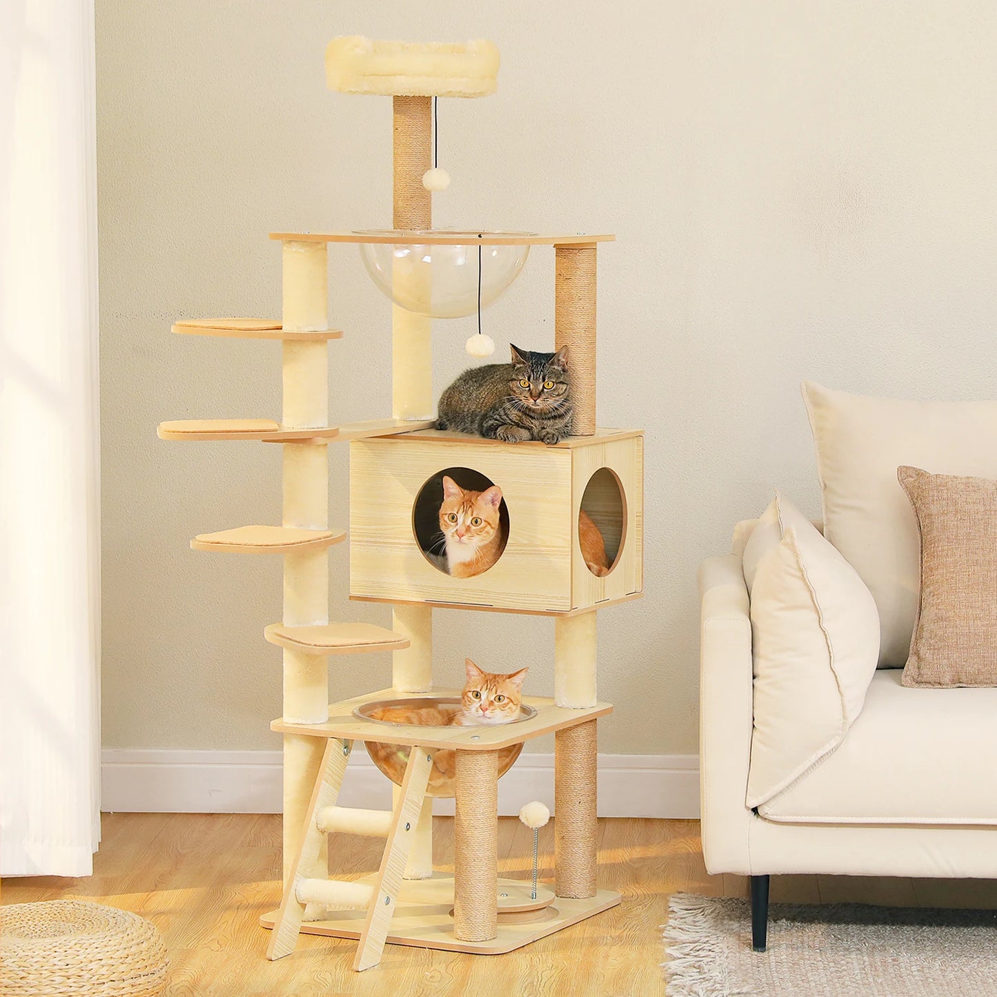 PAWZ Ro Multilevel Cat Tree Wood Tower With Scratching Posts