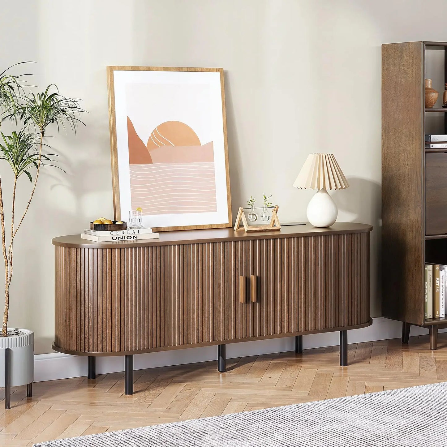 ONBRILL Modern TV Stand With Power Outlet And Storage