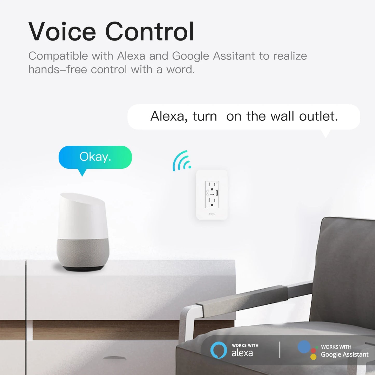 MOES WiFi Smart Wall Socket With USB Type C Outlet