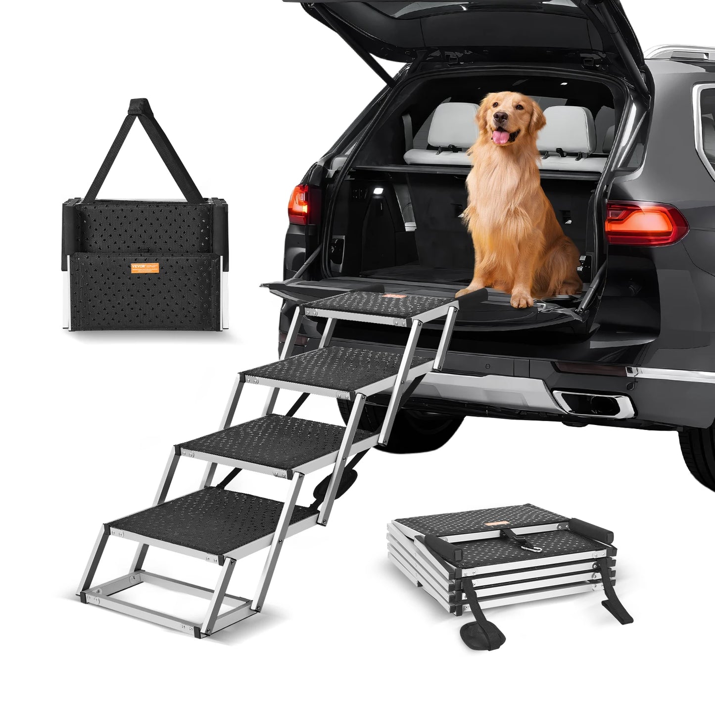 SucceBuy Dog Stair For Cars Folding Portable Pet Steps Aluminum