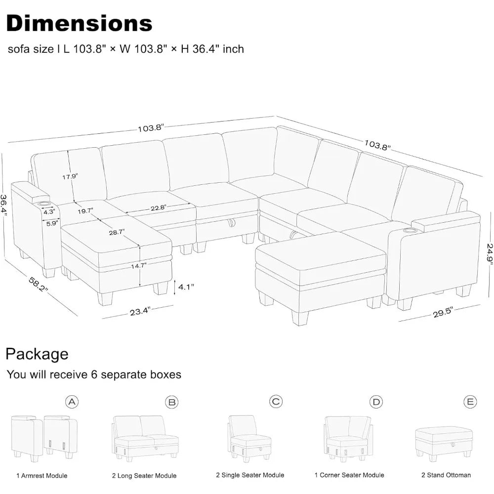 Modular Sectional Sofa With Storage U Shape Corner Couch