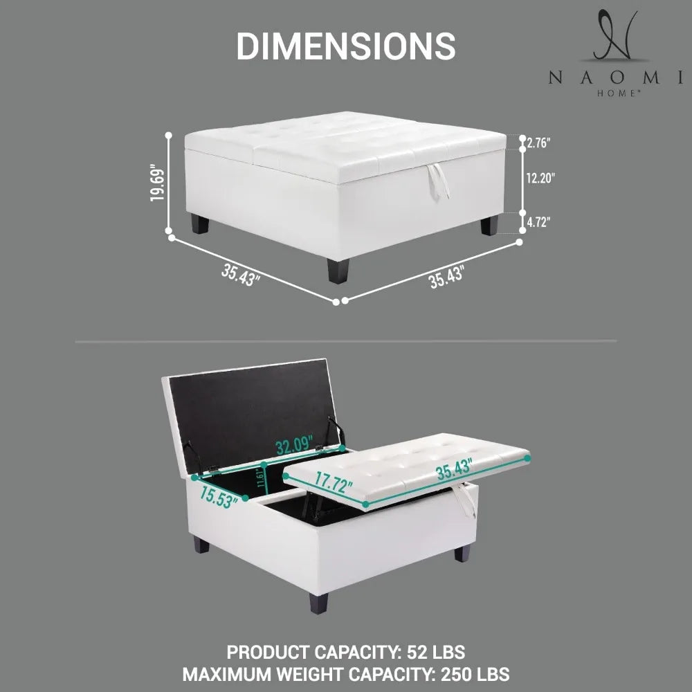 DAFIFY Leather Storage Ottoman Coffee Table With Lift-Top